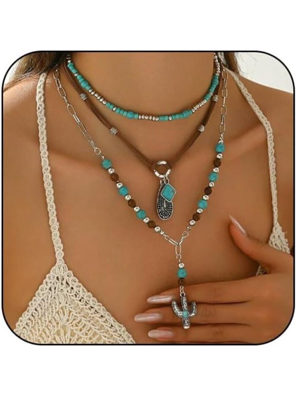 Western Lucy Cowgirl Necklaces Turquoise Beaded Layered